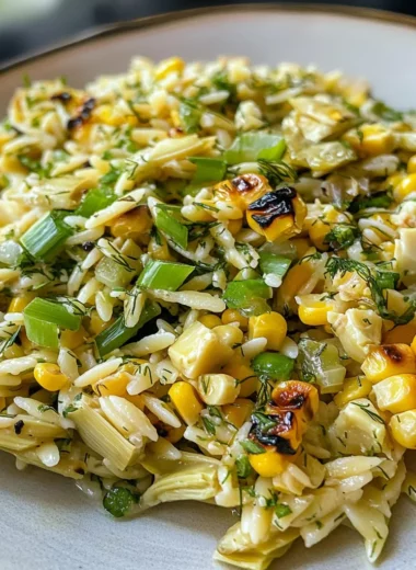 Grilled Corn Orzo Salad with Scallion Dill Dressing