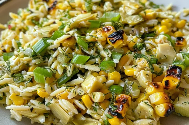 Grilled Corn Orzo Salad with Scallion Dill Dressing