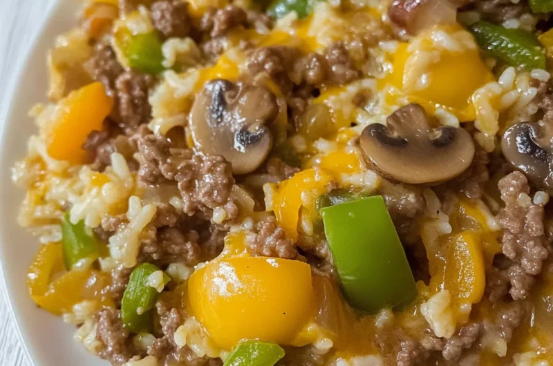 Instant Pot Philly Cheese Steak Ground Beef and Rice