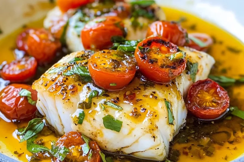 Pan-Seared Cod in White Wine Tomato Basil Sauce