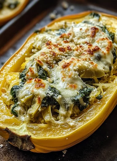 Spinach and Artichoke Stuffed Spaghetti Squash