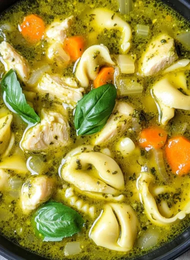 Chicken Pesto Tortellini Soup