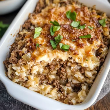 French Onion Ground Beef and Rice Casserole
