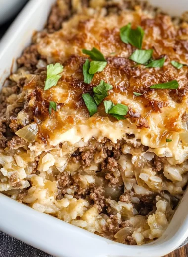 French Onion Ground Beef and Rice Casserole
