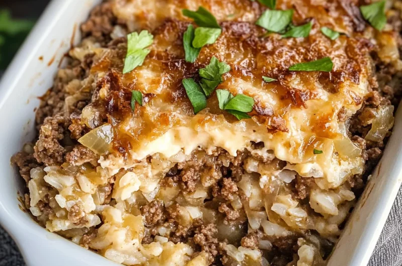 French Onion Ground Beef and Rice Casserole