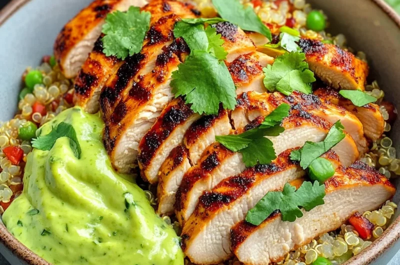 Grilled Chicken Quinoa Bowls with Avocado Sauce Delight!