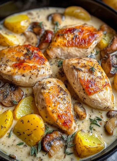 Herb Roasted Chicken in Creamy White Wine Sauce