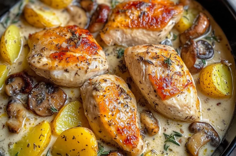 Herb Roasted Chicken in Creamy White Wine Sauce