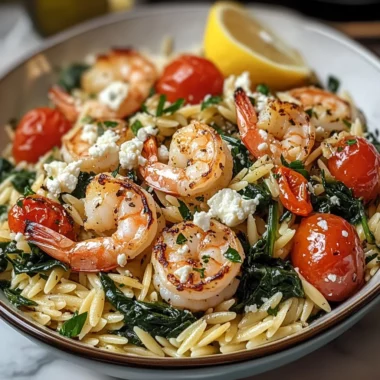 Lemon Feta Orzo Shrimp