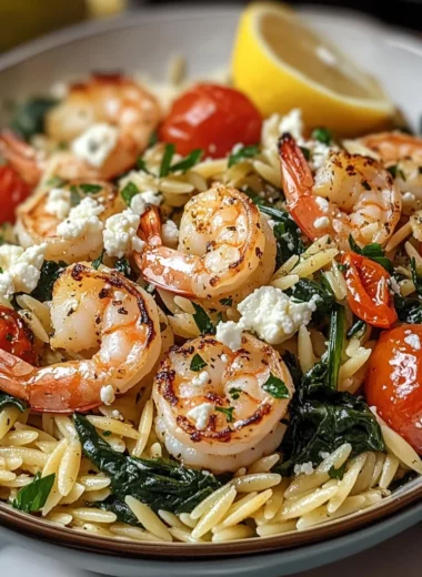 Lemon Feta Orzo Shrimp