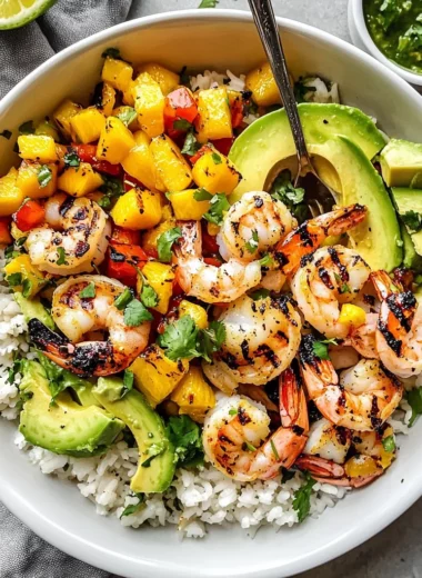 Shrimp and Avocado Bowls with Mango Salsa & Lime-Chili Sauce