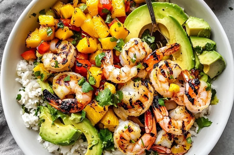 Shrimp and Avocado Bowls with Mango Salsa & Lime-Chili Sauce