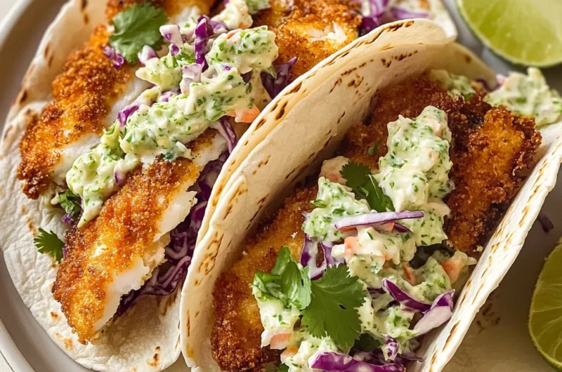 Air Fryer Fish Tacos with Cilantro Lime Slaw