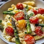 Lemony Ricotta Pasta with Roasted Asparagus and Burst Tomatoes recipe