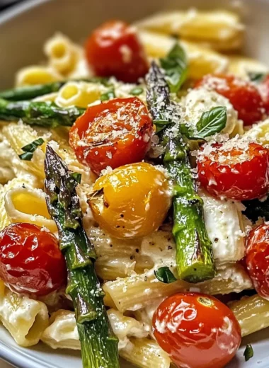 Lemony Ricotta Pasta with Roasted Asparagus and Burst Tomatoes recipe