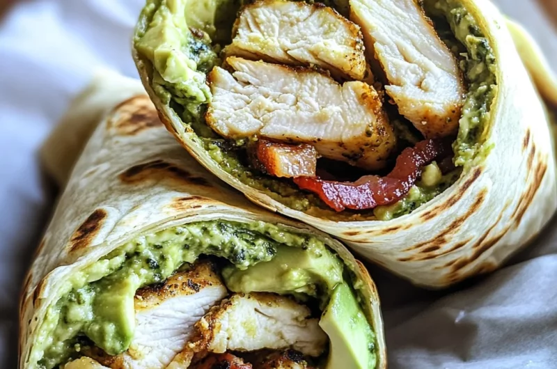 Pesto Chicken and Avocado Bacon Salad Wraps