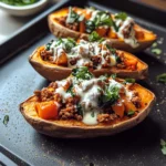 Protein loaded sweet potato boats