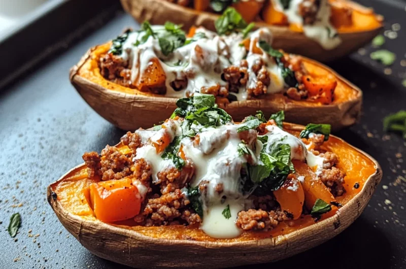 Protein loaded sweet potato boats