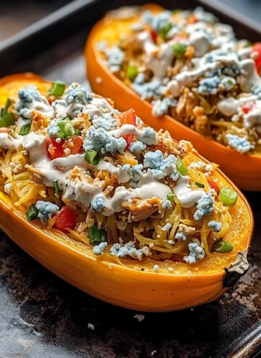 Buffalo Chicken Stuffed Spaghetti Squash