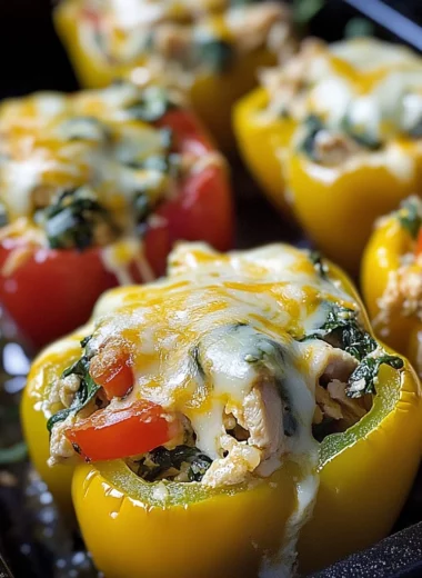 Cheesy Spinach and Chicken Stuffed Bell Peppers