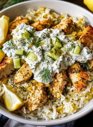 Dump-and-Bake Chicken Tzatziki Rice