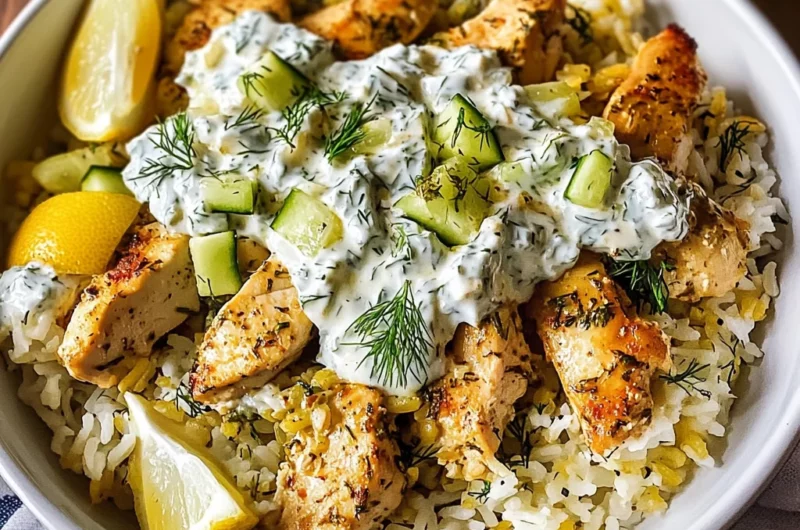 Dump-and-Bake Chicken Tzatziki Rice