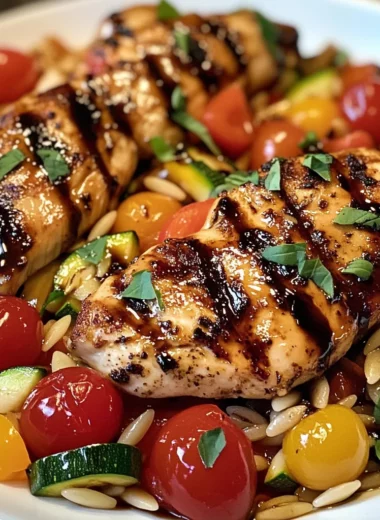 Easy Balsamic Chicken & Veggie Orzo