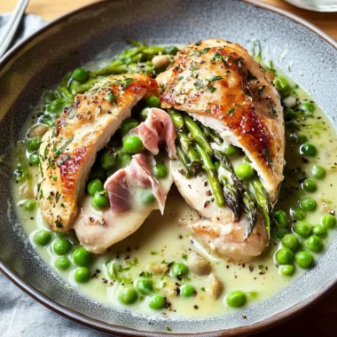 Fontina & Prosciutto Stuffed Chicken with Spring Vegetables