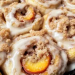 Peach Cobbler Cinnamon Rolls with Crumb Topping