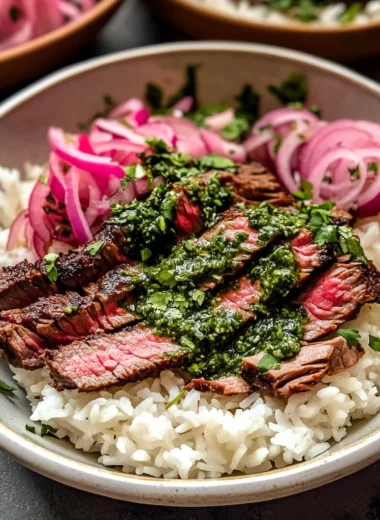 Skirt Steak Rice Bowls with Chimichurri Sauce
