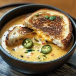 Spicy Jalapeño Popper Soup with Grilled Cheese Dippers