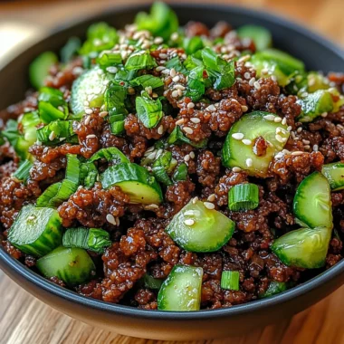 Spicy Keto Korean Ground Beef with Cucumber Salad