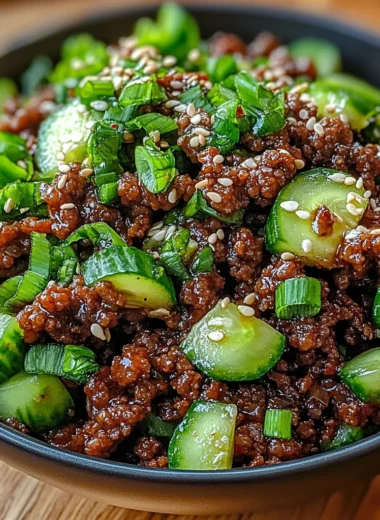 Spicy Keto Korean Ground Beef with Cucumber Salad