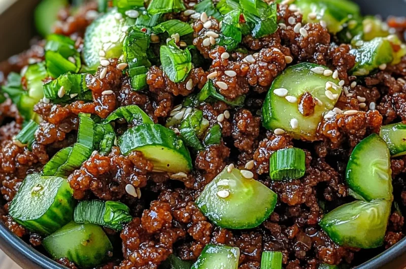 Spicy Keto Korean Ground Beef with Cucumber Salad