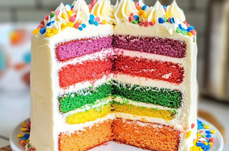 6 Layer Rainbow Cake Recipe with Easy Buttercream Frosting