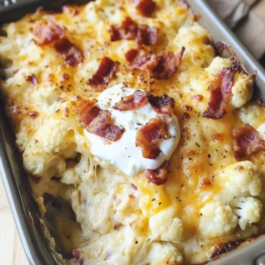Loaded Cauliflower Casserole with Cheese and Bacon | KETO