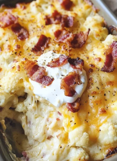 Loaded Cauliflower Casserole with Cheese and Bacon | KETO