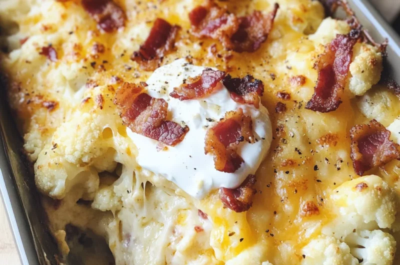 Loaded Cauliflower Casserole with Cheese and Bacon | KETO