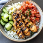 Mediterranean Bowl with Grilled Chicken Tawook Skewers