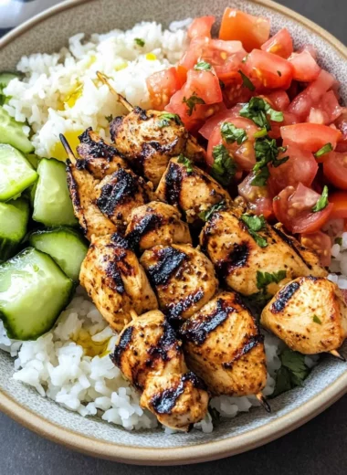 Mediterranean Bowl with Grilled Chicken Tawook Skewers