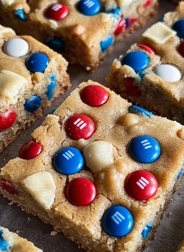 Red White and Blue M&M Cookie Bars