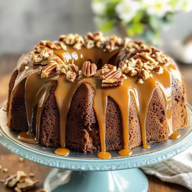 Toffee Pecan Bundt Cake with Caramel Drizzle