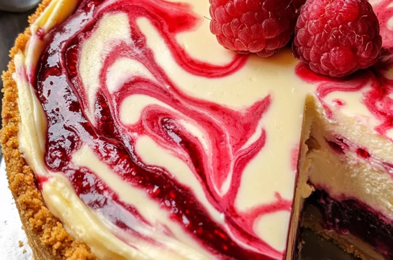 White Chocolate Raspberry Swirl Cheesecake