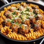 Cheesy One-Pan Honey BBQ Meatball Pasta
