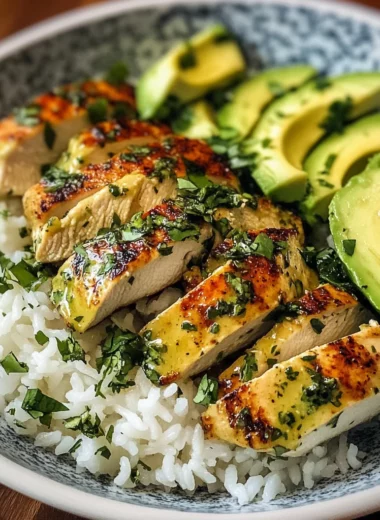 Cilantro Lime Chicken with Avocado and Jasmine Rice
