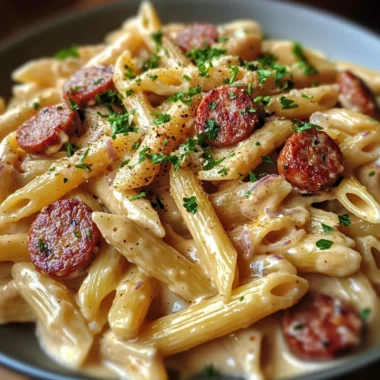 Creamy Cajun Honey Mustard White Cheddar Sausage Pasta