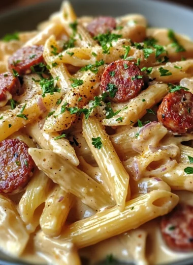 Creamy Cajun Honey Mustard White Cheddar Sausage Pasta