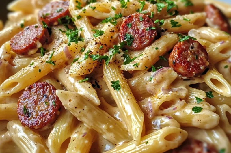 Creamy Cajun Honey Mustard White Cheddar Sausage Pasta