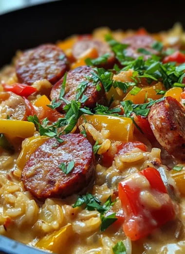 Creamy Smoky Cajun Sausage And Rice Skillet