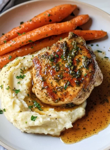 Garlic Herb Chicken with Creamy Mash & Roasted Carrots